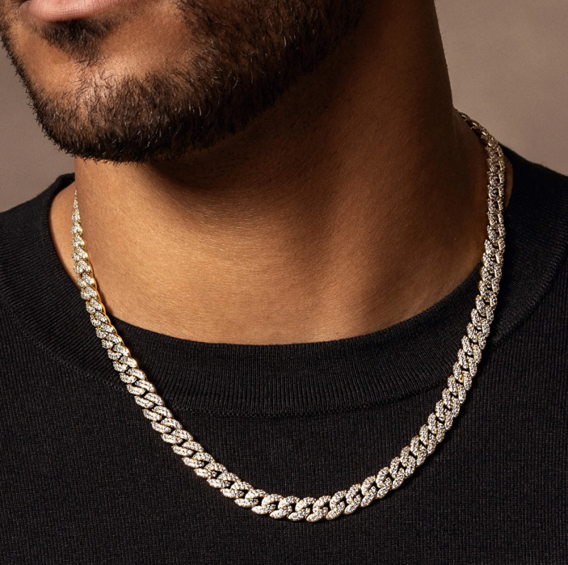 Sterling Silver with Yellow Gold Plated Iced Out Cuban Link Chain for Men 8mm-2