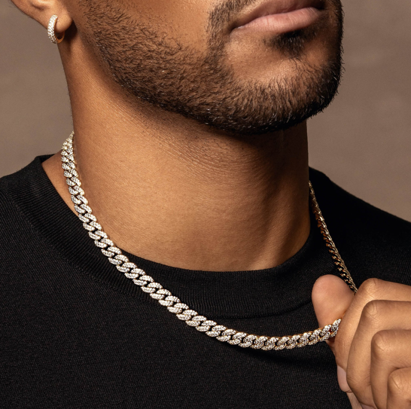 Sterling Silver with Yellow Gold Plated Iced Out Cuban Link Chain for Men 8mm-3