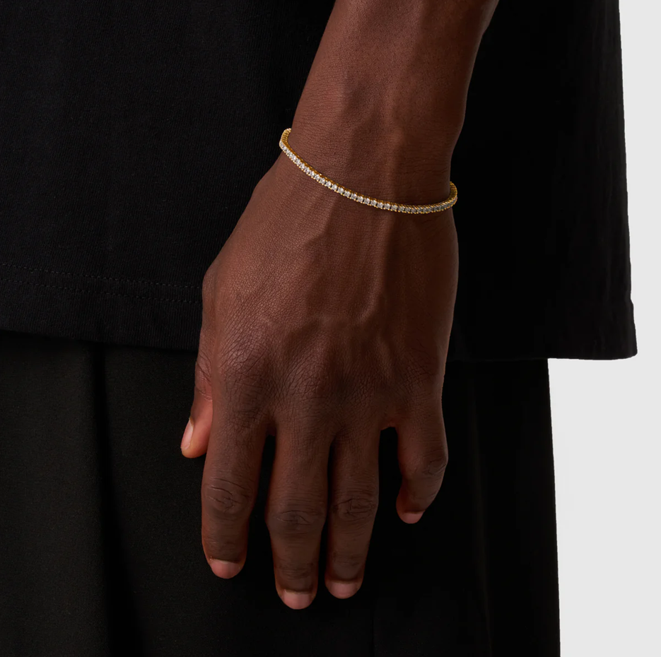 Sterling Silver with Yellow Gold Plated Iced Tennis Chain Bracelet 2mm-2