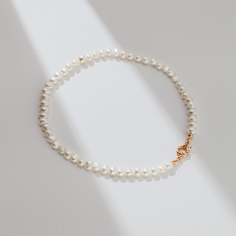 Sterling Silver With Gold Plated Pearl 15 Inches Necklace For Women-15