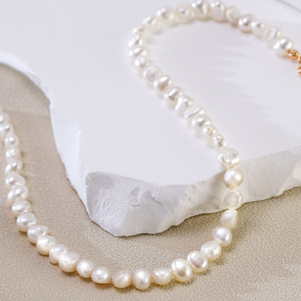 Collana da donna in argento sterling con perla placcata in oro da 15 pollici-4