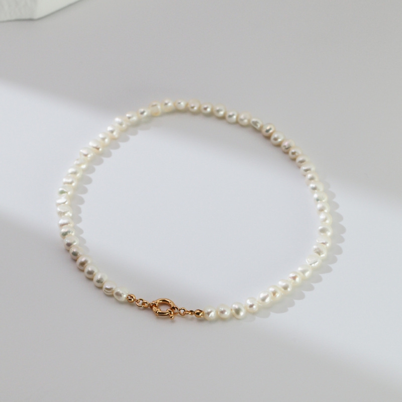 Sterling Silver With Gold Plated Pearl 15 Inches Necklace For Women-5