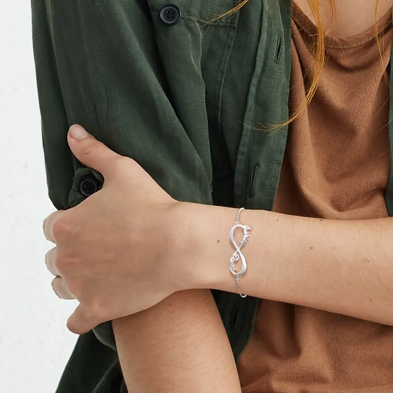 Pulsera Personalizada con Nombre de Amor Infinito, Chapada en Plata Esterlina y Oro Amarillo-2