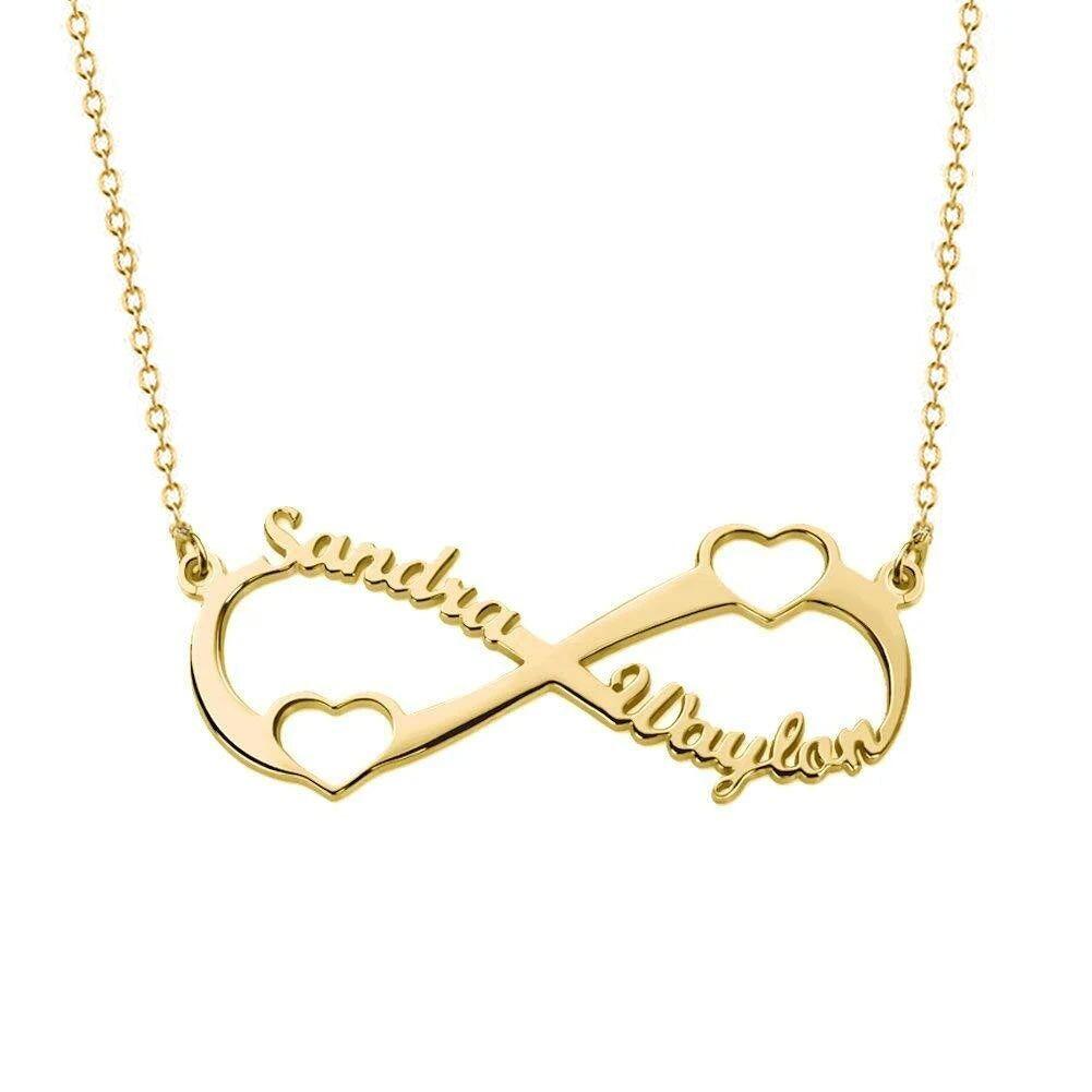 Plata de ley con baño de oro amarillo Infinito Símbolo Corazón Personalizado Clásico Nombre Colgante Collar-1