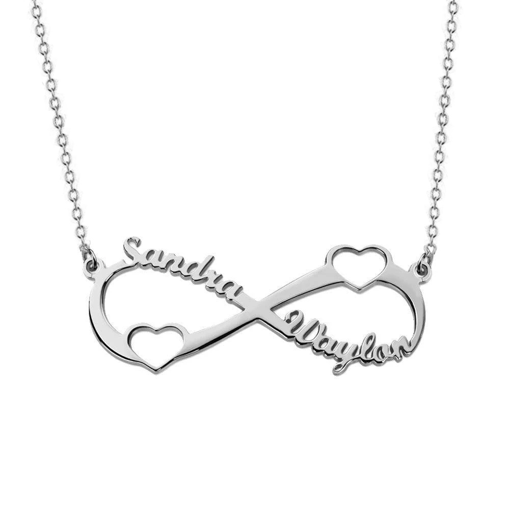 Plata de ley con baño de oro rosa Infinito Símbolo Corazón Personalizado Clásico Nombre Colgante Collar-3