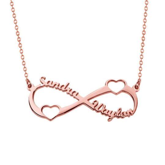 Plata de ley con baño de oro rosa Infinito Símbolo Corazón Personalizado Clásico Nombre Colgante Collar