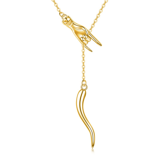 Sterling Silver with Yellow Gold Plated Italian Horn Good Luck Protection Pendant Necklace