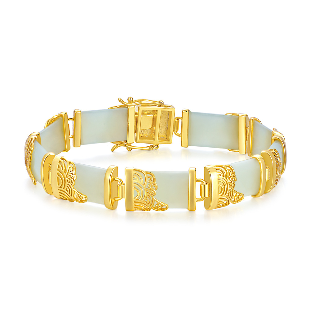Sterling Silver with Yellow Gold Plated Jade Cloud Charm Bracelet-1