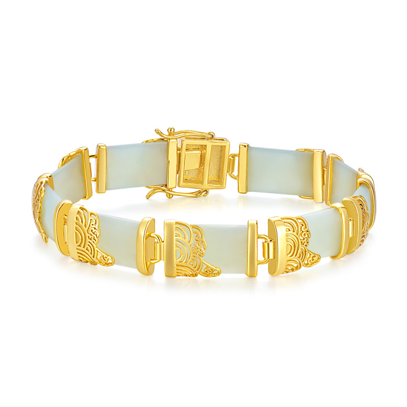 Pulsera Colgante Nube de Jade en Plata de Ley con baño de Oro Amarillo