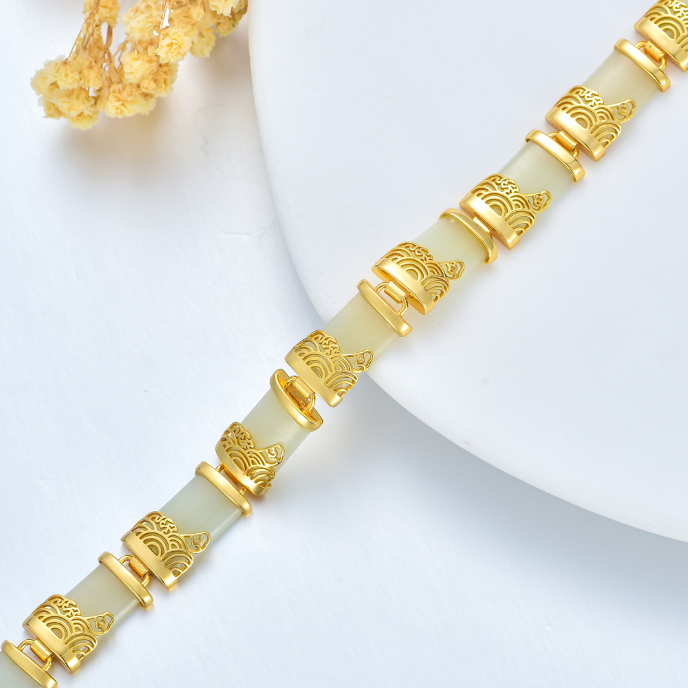 Sterling Silver with Yellow Gold Plated Jade Cloud Charm Bracelet-3