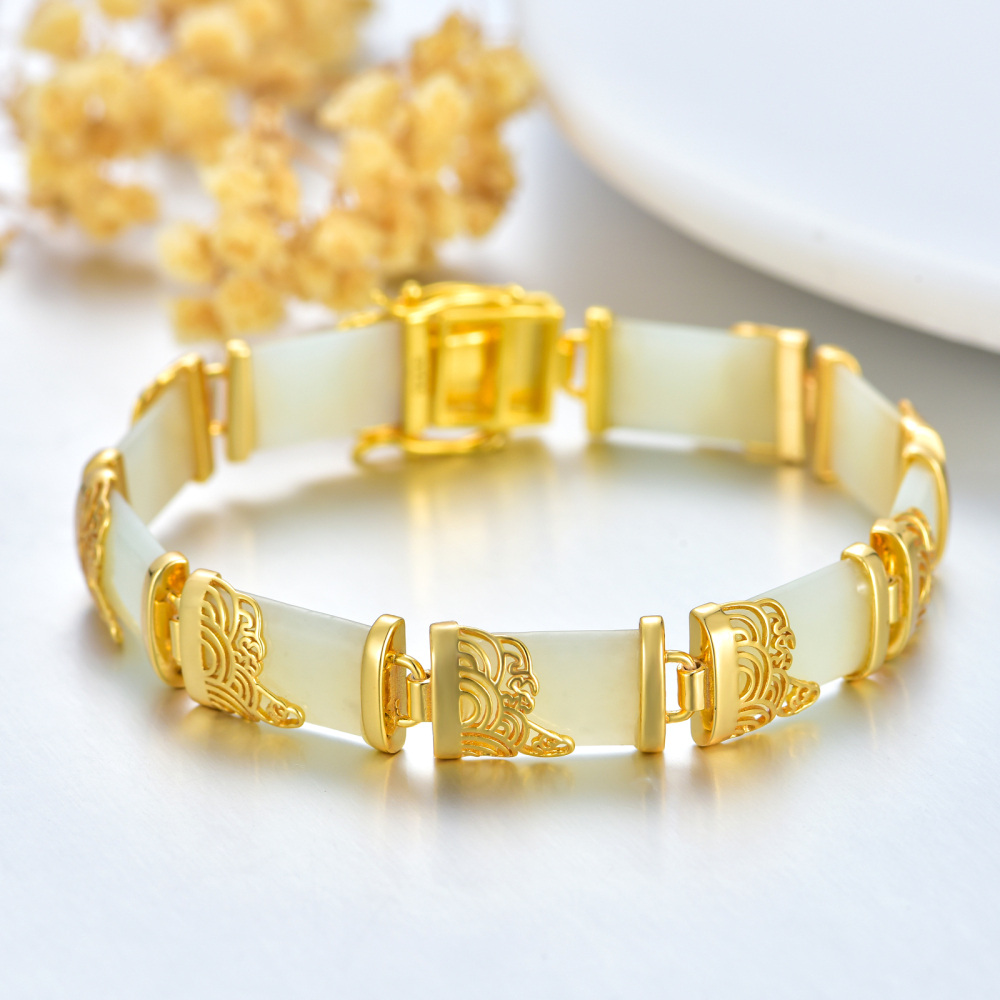 Sterling Silver with Yellow Gold Plated Jade Cloud Charm Bracelet-4