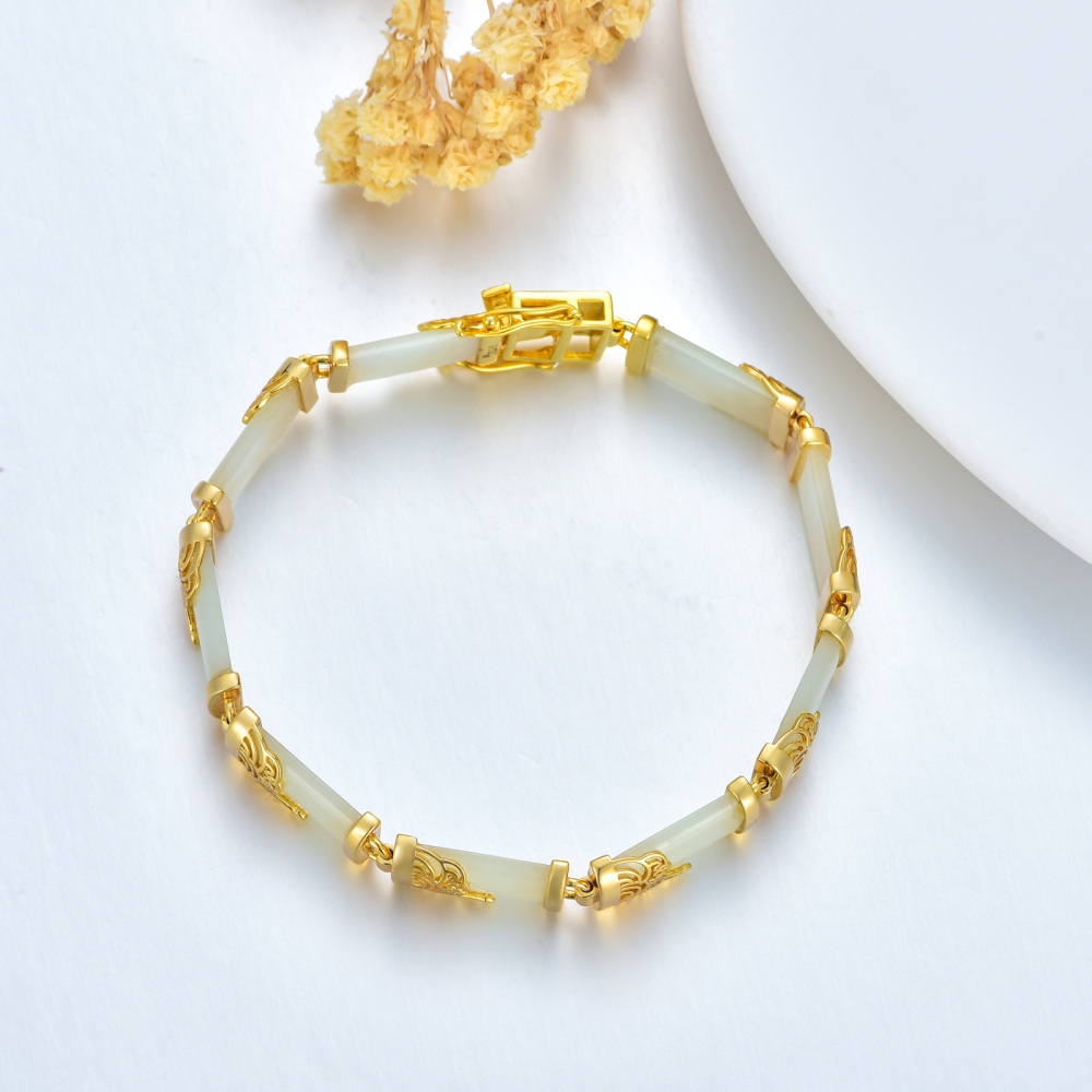 Sterling Silver with Yellow Gold Plated Jade Cloud Charm Bracelet-5