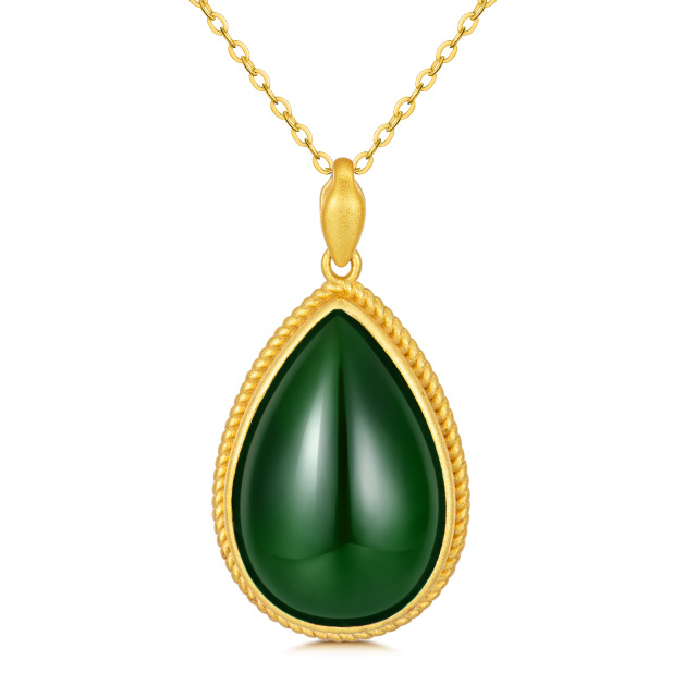 Colar de jade verde natural 925 prata esterlina ouro lágrima boa sorte pingente colar