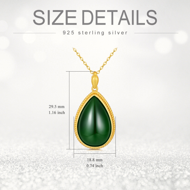 Sterling Silver with Yellow Gold Plated Jade Drop Shape Pendant Necklace-3