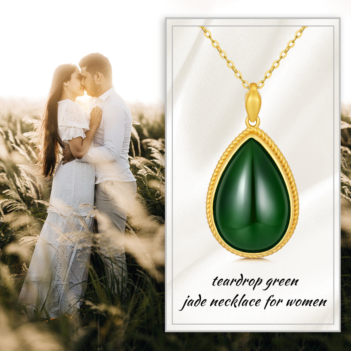 Collier en argent sterling avec pendentif en forme de goutte en jade plaqué or jaune-4