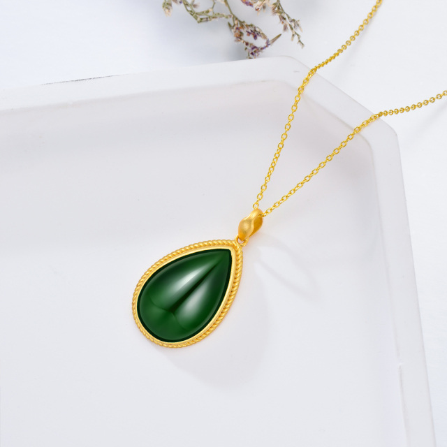 Colar de jade verde natural 925 prata esterlina ouro lágrima boa sorte pingente colar-6