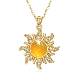 Sterling Silver with Yellow Gold Plated Jade Sun Pendant Necklace-16