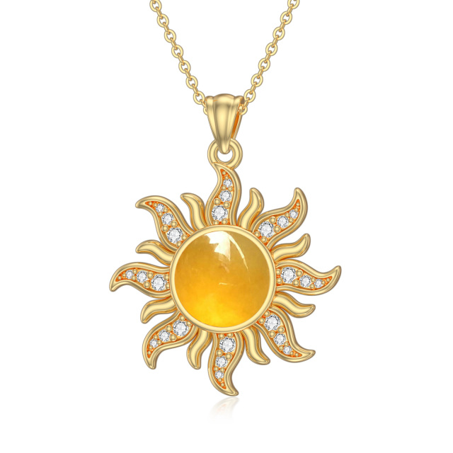 Collier en argent sterling avec pendentif soleil en jade plaqué or jaune