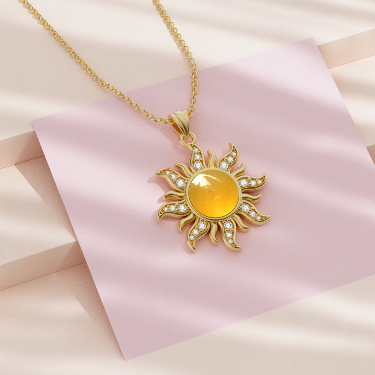 Sterling Silver with Yellow Gold Plated Jade Sun Pendant Necklace-3