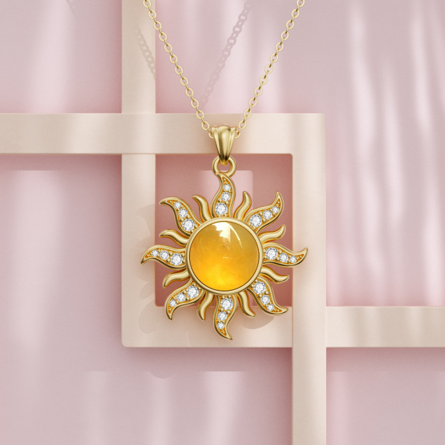 Sterling Silver with Yellow Gold Plated Jade Sun Pendant Necklace-4