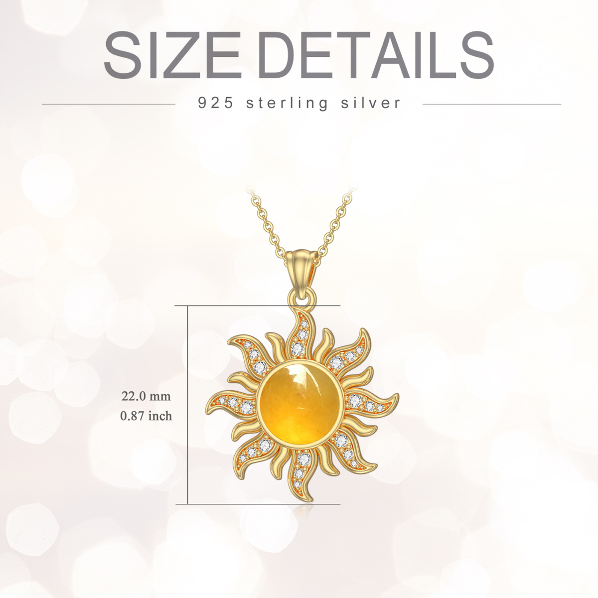 Sterling Silver with Yellow Gold Plated Jade Sun Pendant Necklace-5