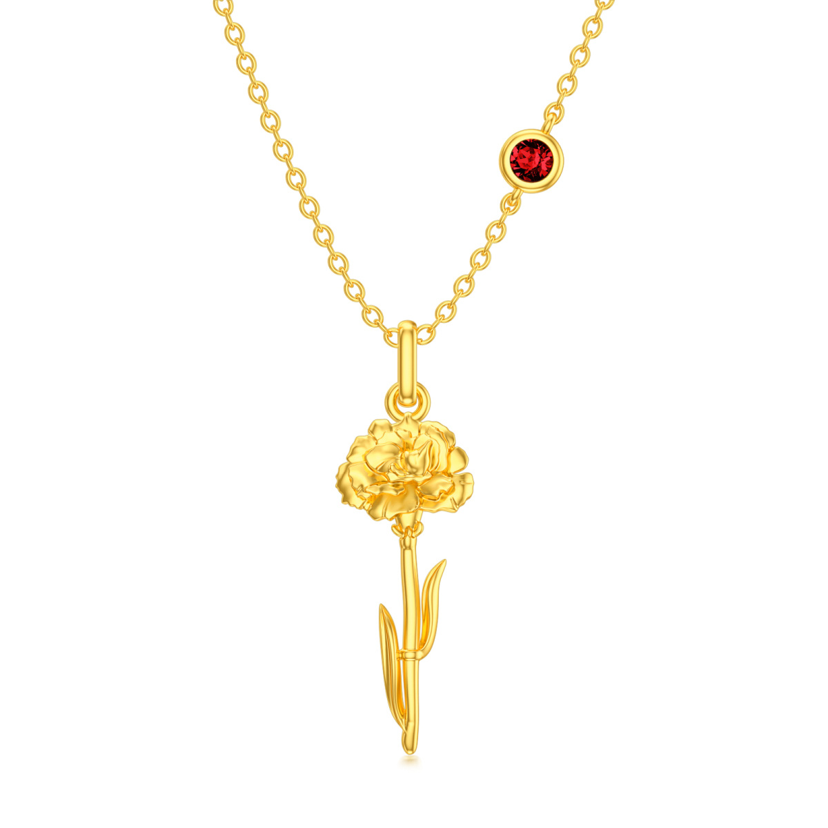 Sterling Silver with Yellow Gold Plated January Birthstone Flower Carnation Necklace-1