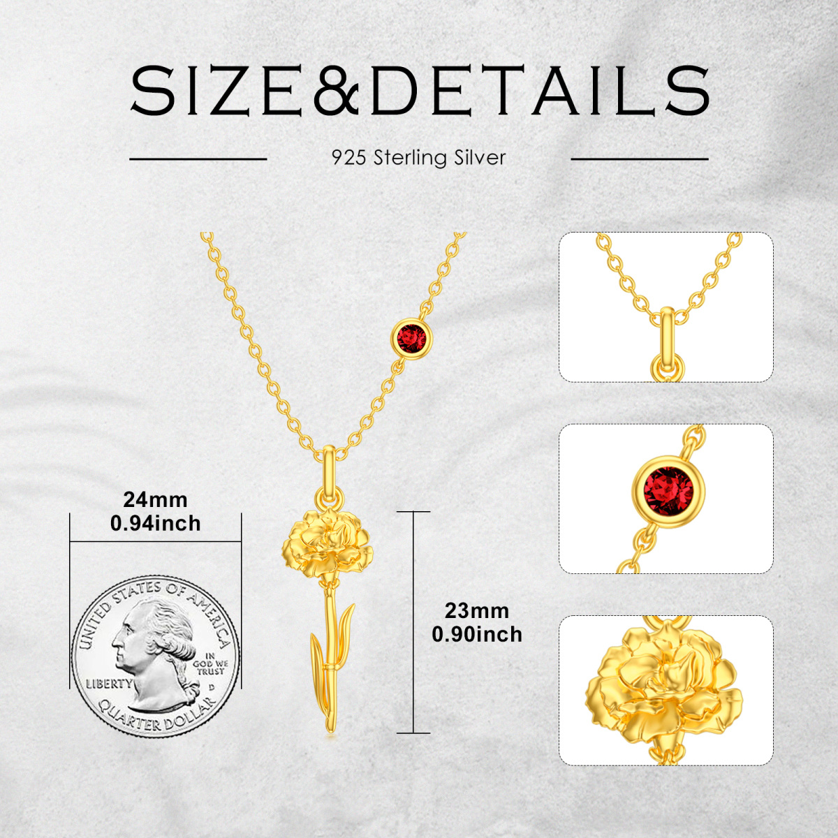 Sterling Silver with Yellow Gold Plated January Birthstone Flower Carnation Necklace-5