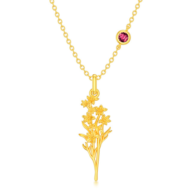 Sterling Silver with Yellow Gold Plated July Birthstone Flower Larkspur Pendant Necklace-1