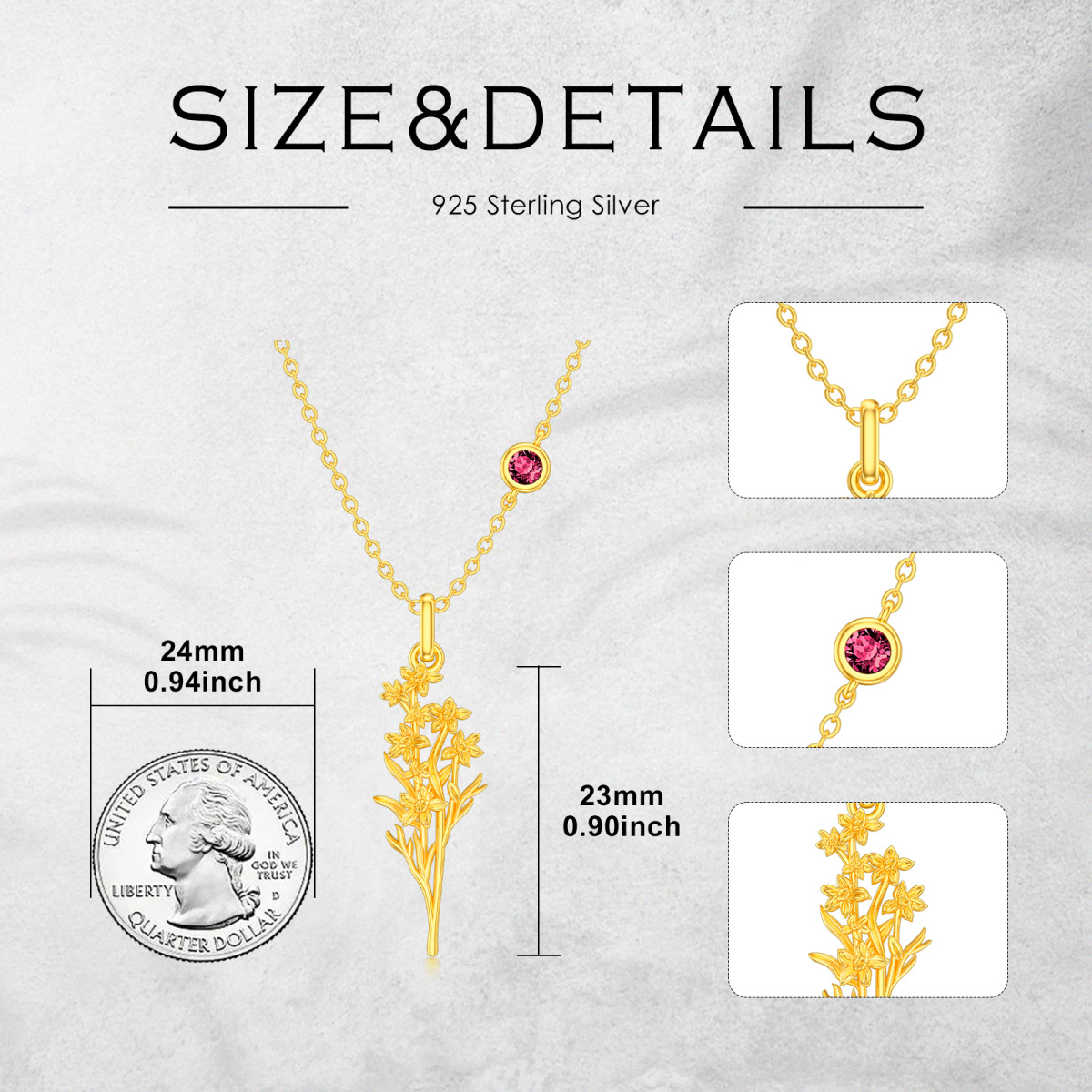 Sterling Silber mit Gelbgold plattiert Juli Birthstone Blume Rittersporn Anhänger Halskett-5