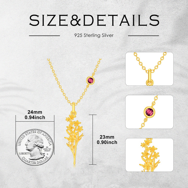 Sterling Silber mit Gelbgold plattiert Juli Birthstone Blume Rittersporn Anhänger Halskett-5