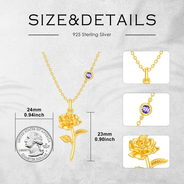 Sterling Silver with Yellow Gold Plated June Birthstone Flower Rose Pendant Necklace-5