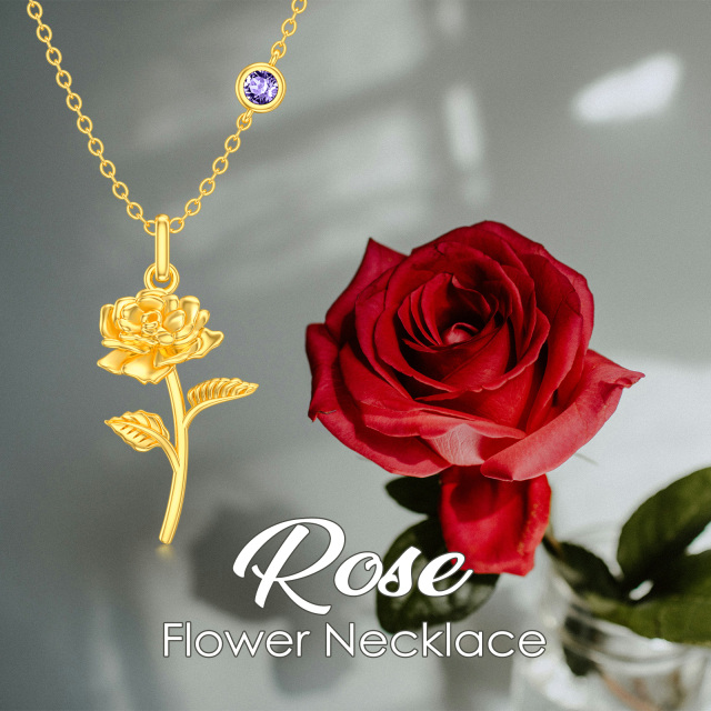 Sterling Silver with Yellow Gold Plated June Birthstone Flower Rose Pendant Necklace-6