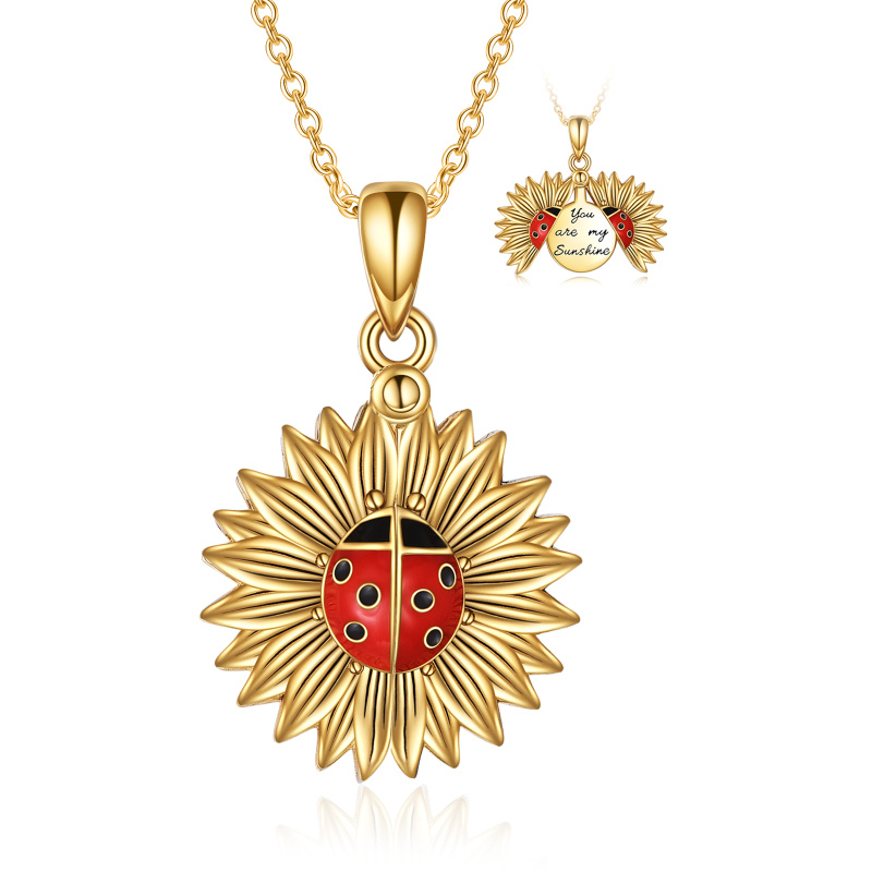Sterling Silver With Yellow Gold Plated Ladybug Sunflower Pendant Persoalized Engraving Necklace For Unisex-1