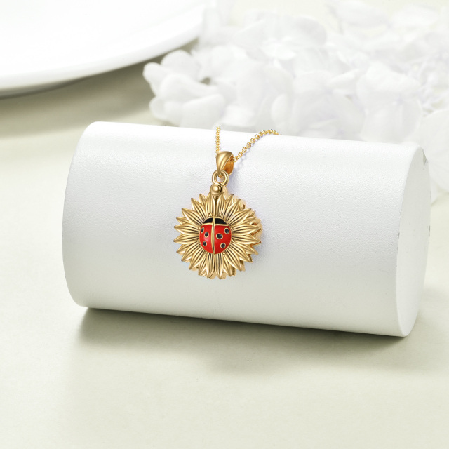 Sterling Silver with Yellow Gold Plated Ladybug & Sunflower Pendant Necklace with Engraved Word-3