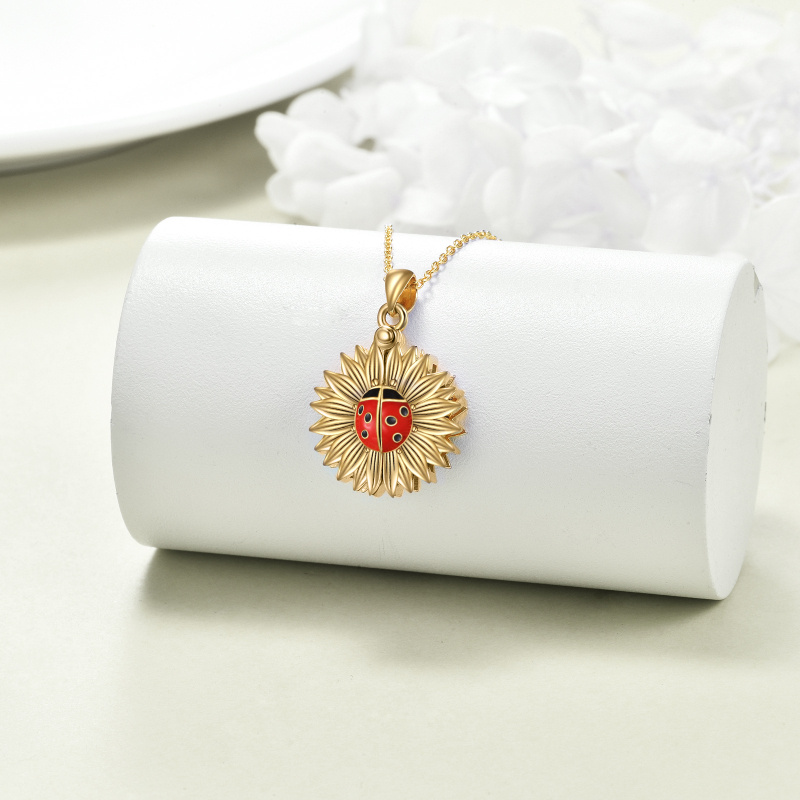 Sterling Silver With Yellow Gold Plated Ladybug Sunflower Pendant Persoalized Engraving Necklace For Unisex-3