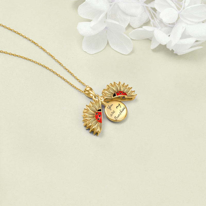 Sterling Silver With Yellow Gold Plated Ladybug Sunflower Pendant Persoalized Engraving Necklace For Unisex-4
