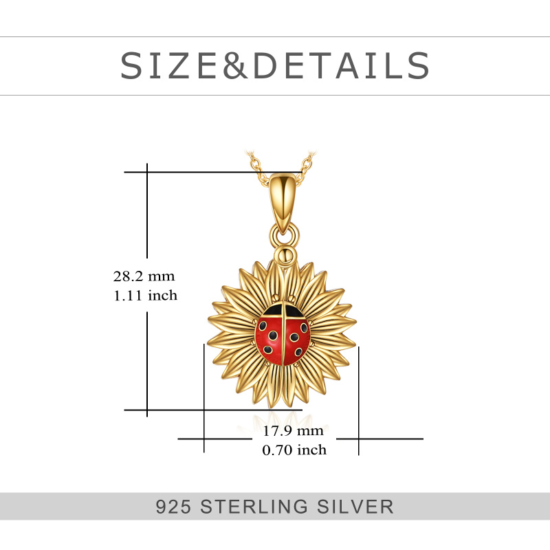 Sterling Silver With Yellow Gold Plated Ladybug Sunflower Pendant Persoalized Engraving Necklace For Unisex-5