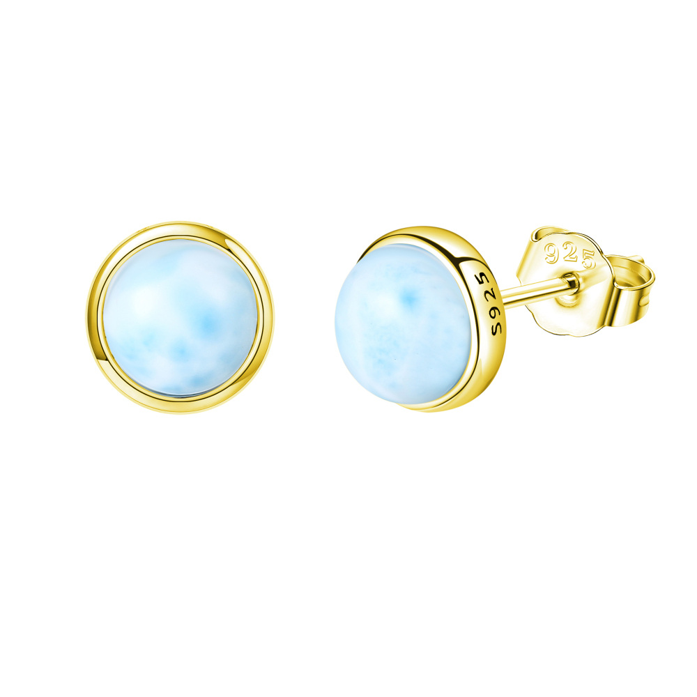 Sterling Silver with Yellow Gold Plated Lalimar Stone Round Stud Earrings-1