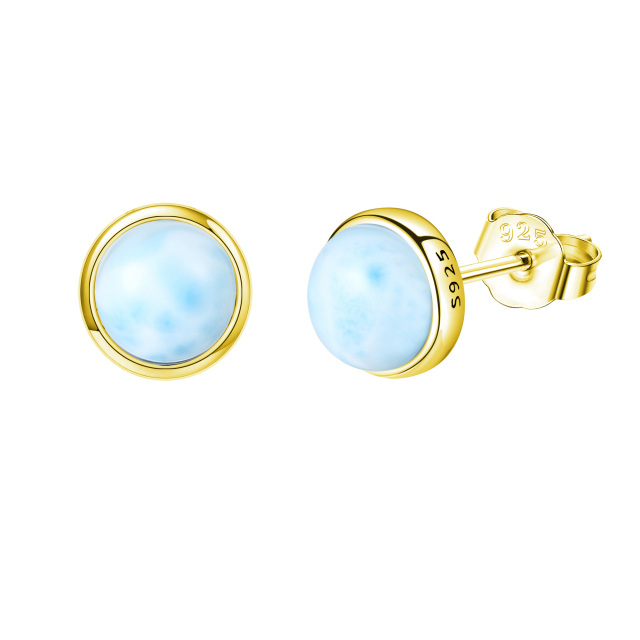 Sterling Silver with Yellow Gold Plated Lalimar Stone Round Stud Earrings-1