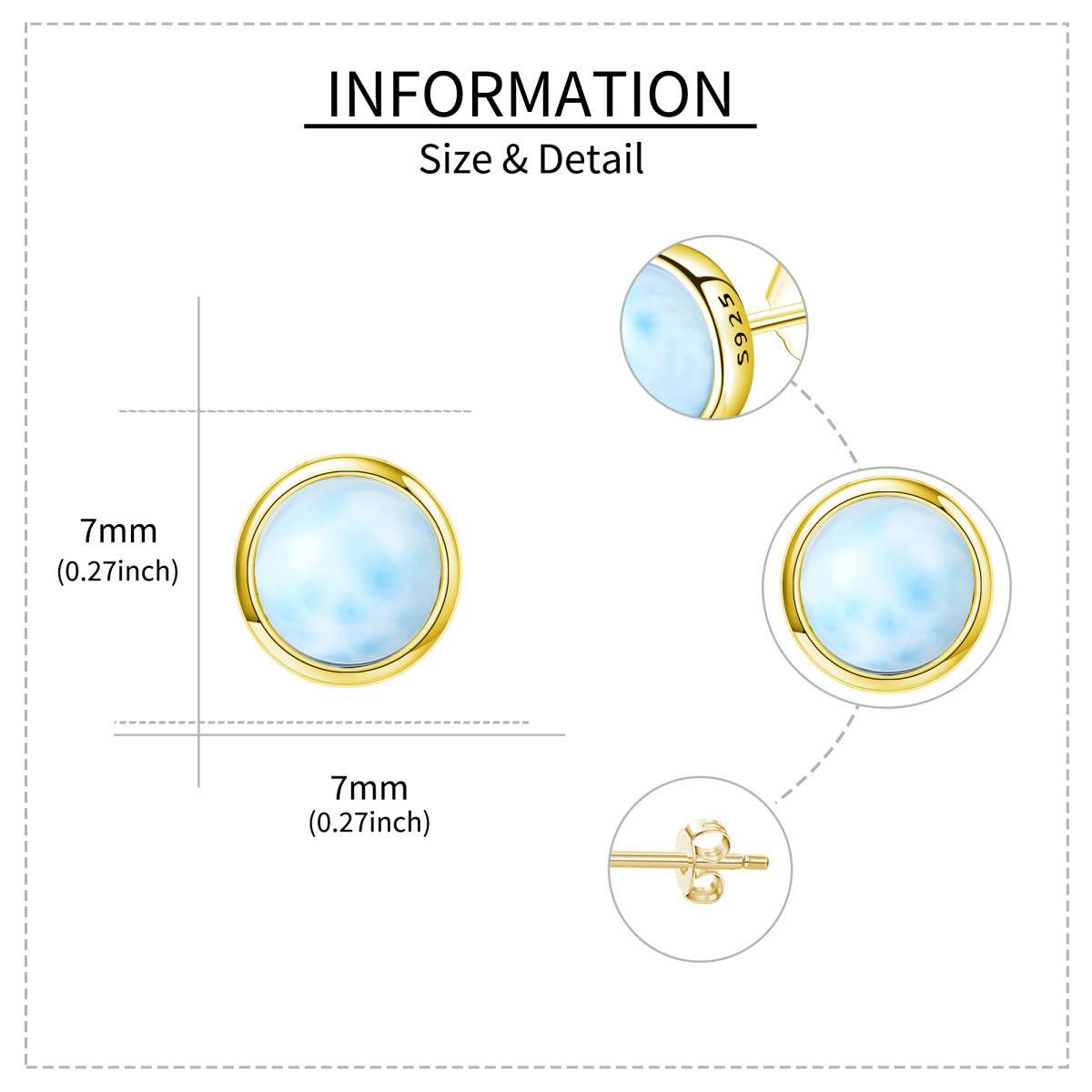 Sterling Silver with Yellow Gold Plated Lalimar Stone Round Stud Earrings-5