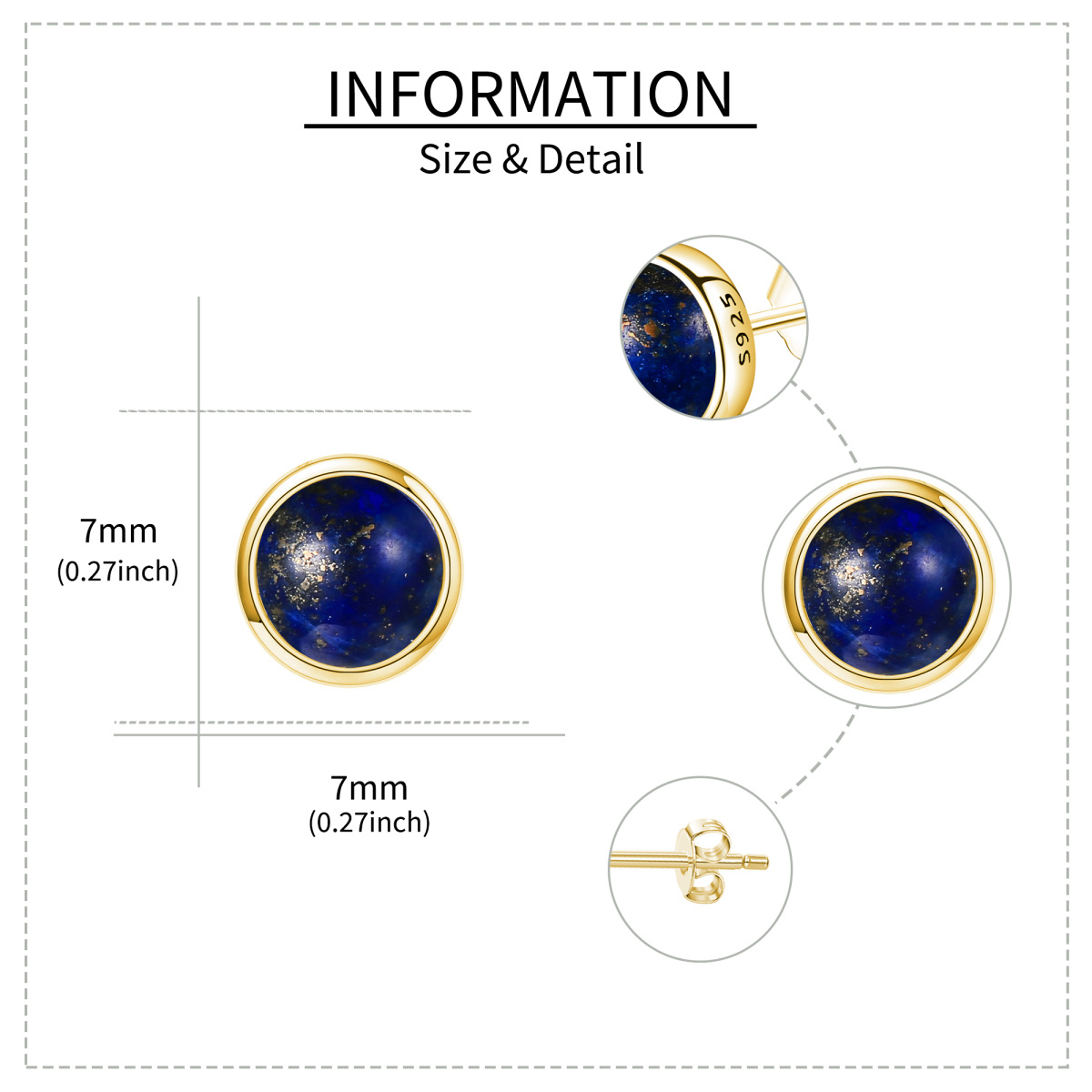 Sterling Silber mit Gelbgold plattiert Lapis Lazuli Runde Ohrstecker-5