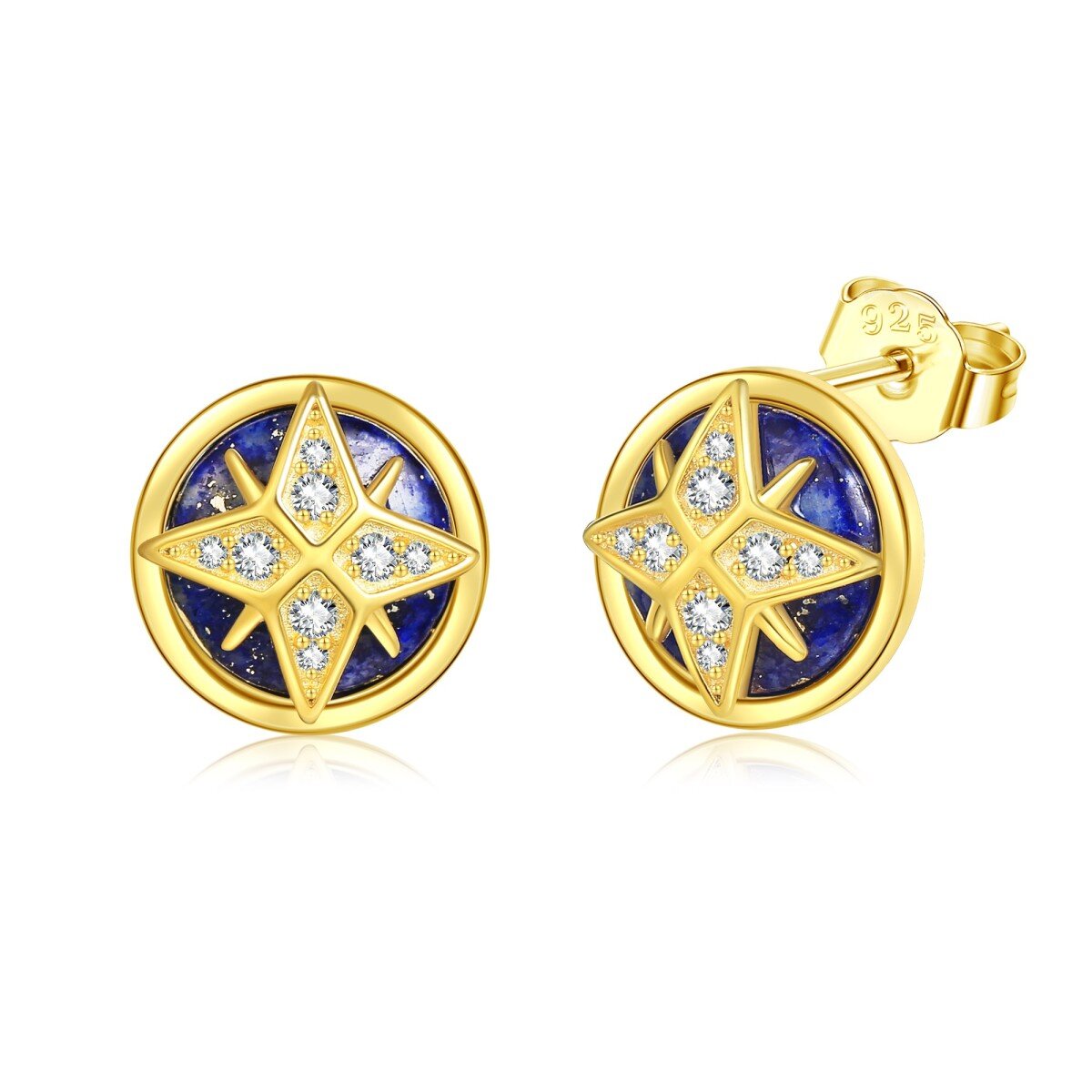 Sterling Silver with Yellow Gold Plated Lapis Lazuli Star Stud Earrings-1