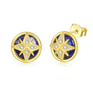 Sterling Silver with Yellow Gold Plated Lapis Lazuli Star Stud Earrings-8