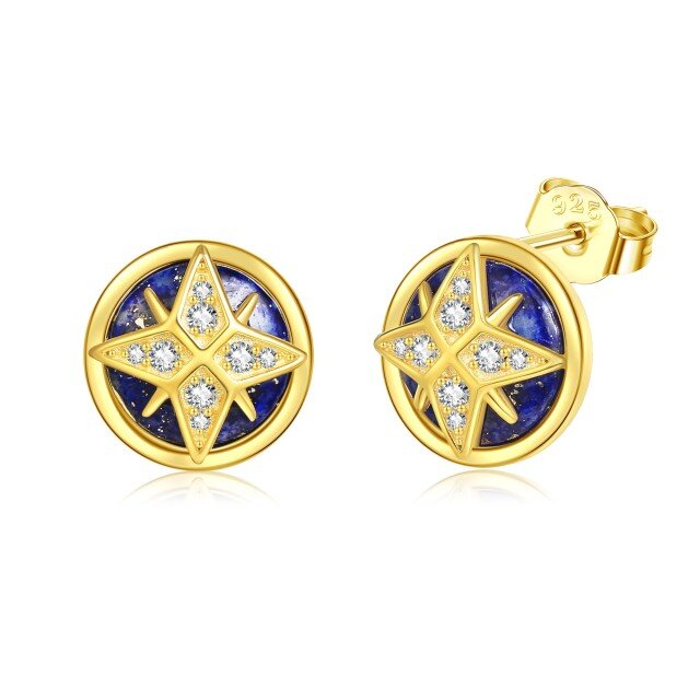 Sterling Silver with Yellow Gold Plated Lapis Lazuli Star Stud Earrings-1