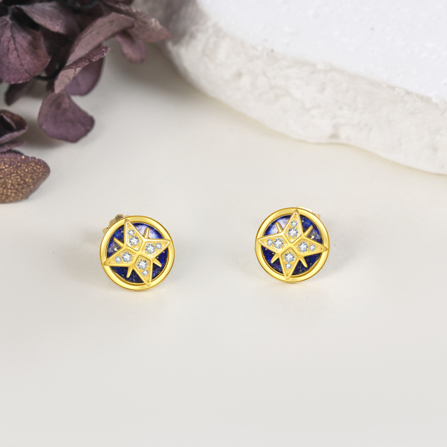 Sterling Silver with Yellow Gold Plated Lapis Lazuli Star Stud Earrings-3