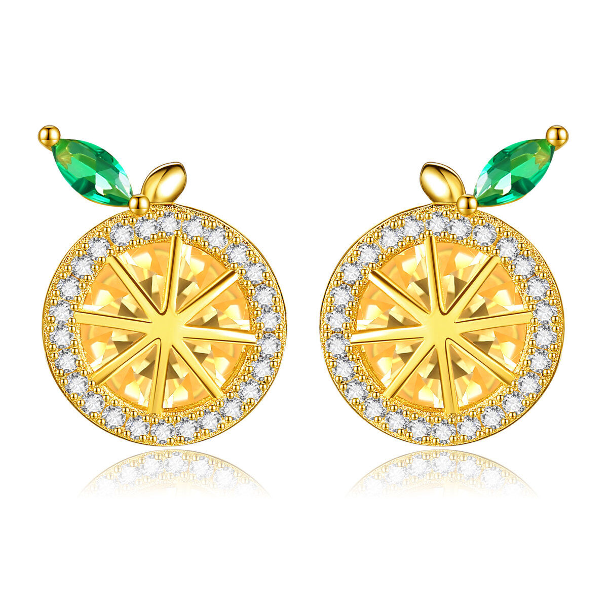 Sterling Silver with Yellow Gold Plated Cubic Zirconia Lemon Stud Earrings-1