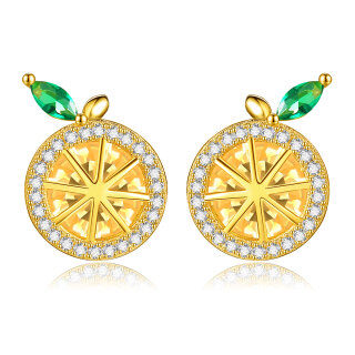 Sterling Silver with Yellow Gold Plated Cubic Zirconia Lemon Stud Earrings-4