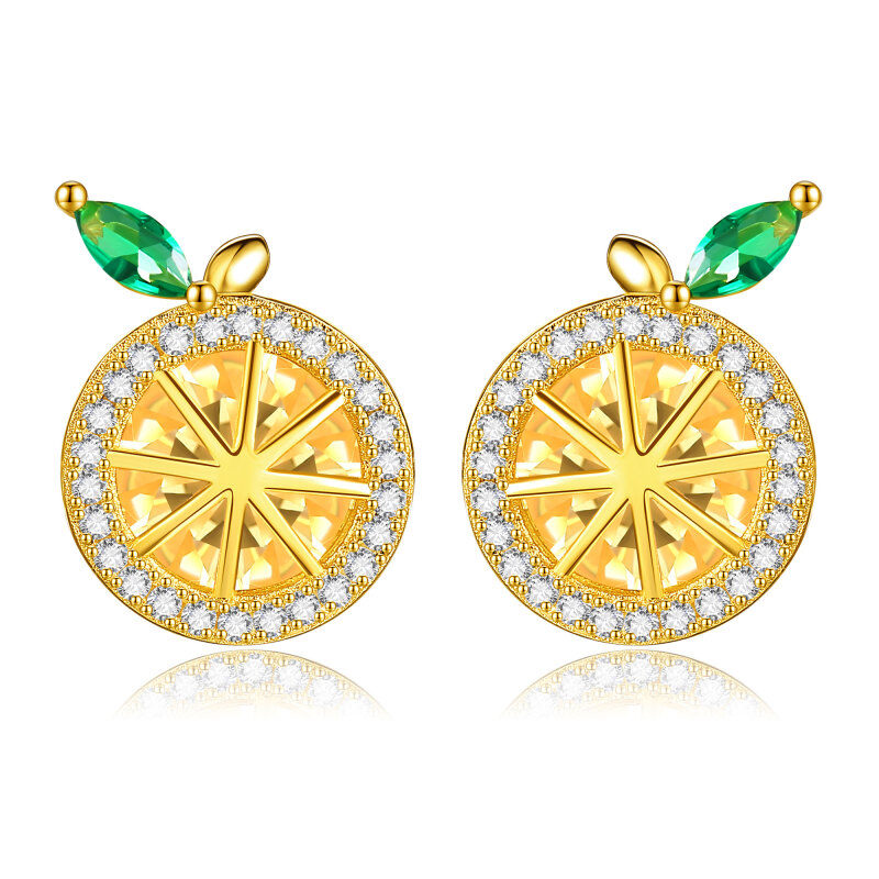 Sterling Silver with Yellow Gold Plated Cubic Zirconia Lemon Stud Earrings-12