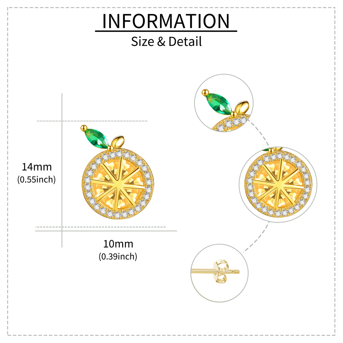 Sterling Silver with Yellow Gold Plated Cubic Zirconia Lemon Stud Earrings-5