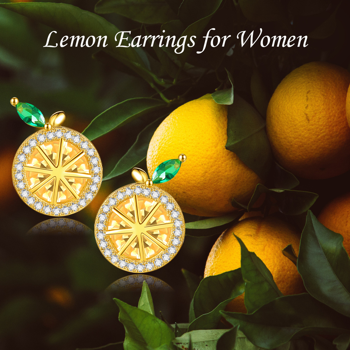 Sterling Silver with Yellow Gold Plated Cubic Zirconia Lemon Stud Earrings-6